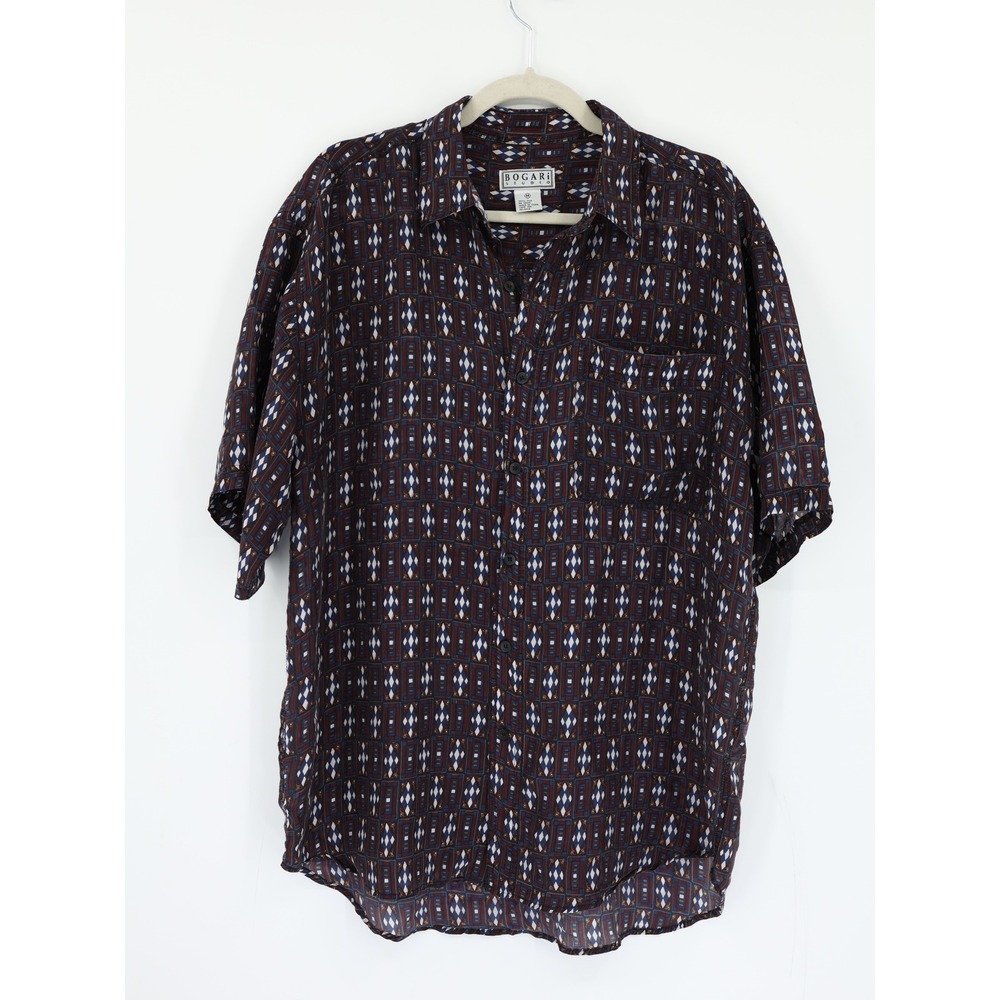 Bogari Studio 100% Silk Geometric Print Button Front Shirt Men's Size M